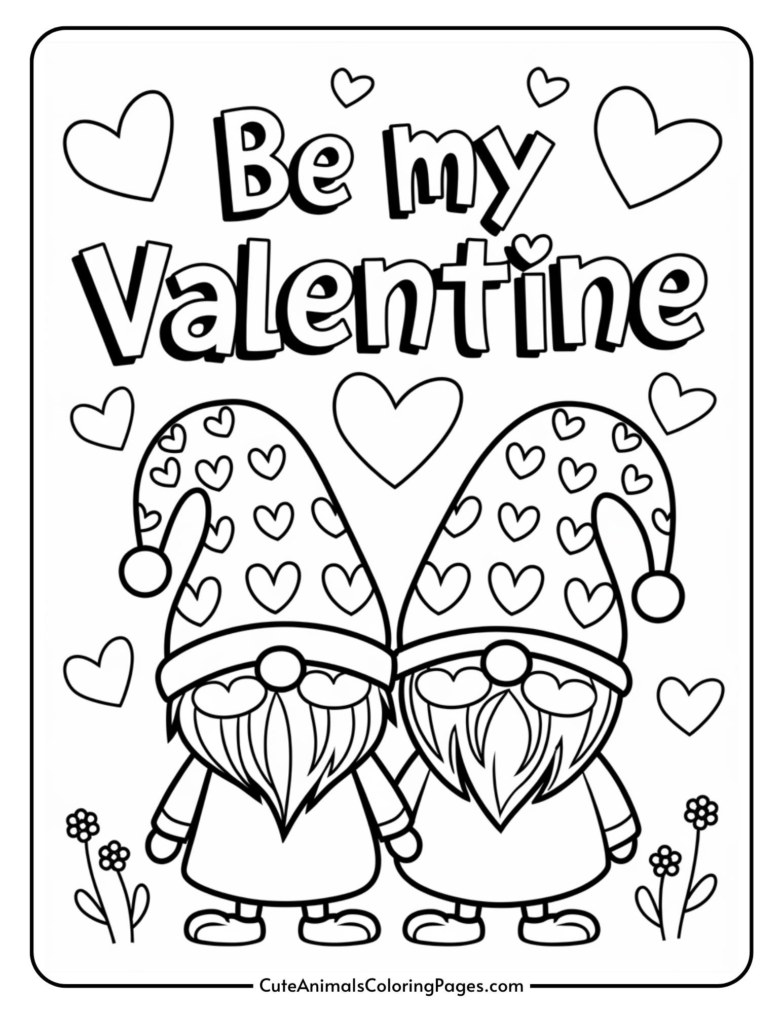 valentine gnome coloring pages (6 free printable pdf pages) - cute